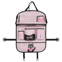 Cartoon Car Backseat Organizer Bag with Foldable Tray and Trash Storage