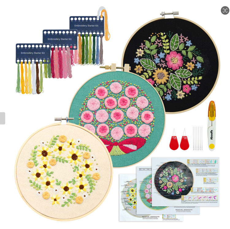 DIY Ribbon Embroidery Kit with Floral Patterns for Adults