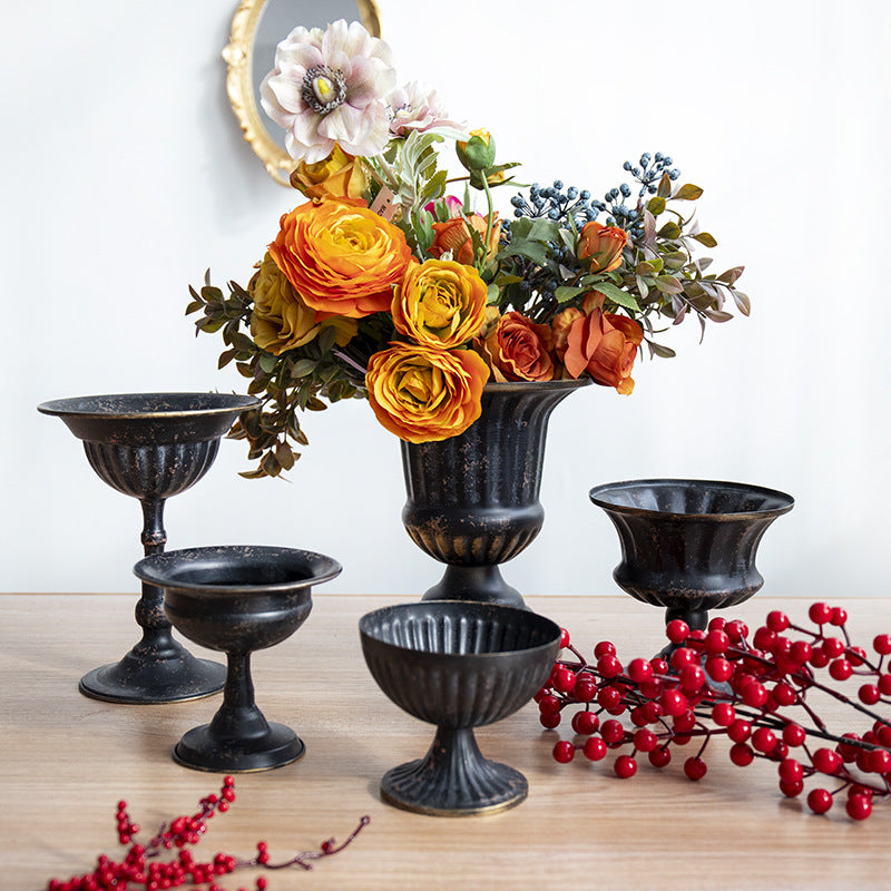 Vintage Black Distressed Floral Vase for Home Decor and Events