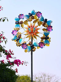 Solar-Powered Iron Art Bee Wind Spinner for Garden & Patio Decor