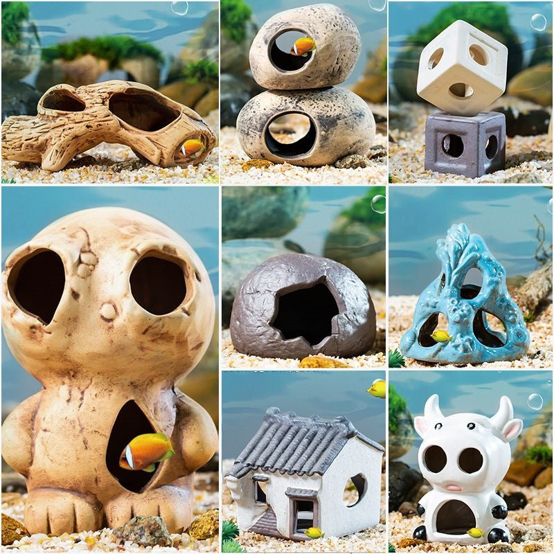 Ceramic Aquarium Decoration Fish Tank Ornament Cichlid Breeding Cave Shrimp Shelter