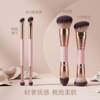Dual-Ended Makeup Brush Set with Soft Bristles for Foundation, Blush, Contour, and Powder