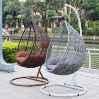 Outdoor Rattan Woven Egg Chair Swing with Stand, Waterproof UV-Resistant Hanging Basket Chair for Patio Balcony Garden