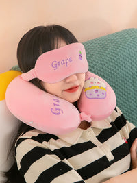 Cartoon Memory Foam U-Shaped Neck Pillow with Eye Mask for Travel and Napping