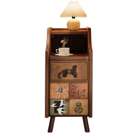 Solid Wood Nightstand Walnut Narrow Bedside Table Vintage Style Slim Gap Cabinet