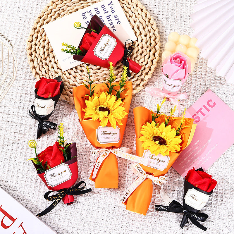 Artificial Sunflower and Rose Soap Flower Bouquet for Valentine's Day and Gifts