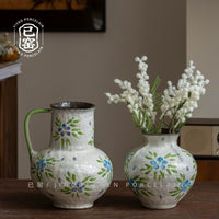Jingdezhen Ceramic Vase with Double Handles for Dried or Fresh Flowers, New Chinese Style Living Room Entrance Home Decor