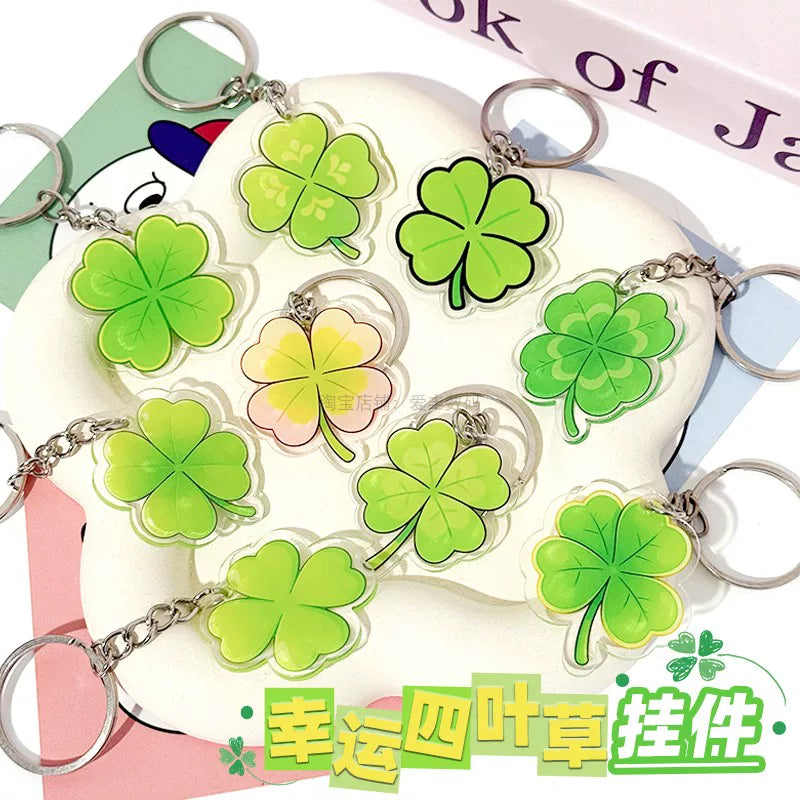 Lucky Four-Leaf Clover Acrylic Keychain Pendant Green Plant Charm for Students