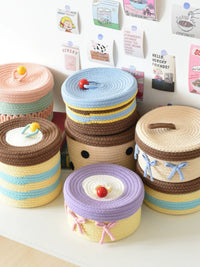 Handwoven Cotton Rope Storage Basket with Lid for Home Organization