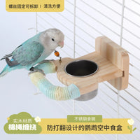 Wooden Bird Play Stand with Feeder Bowls for Parrots and Small Birds