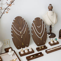 Walnut Wood Jewelry Necklace Display Stand Pendant Holder Vintage Large Capacity Organizer