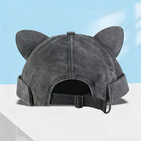 Cute Cat Ear Washed Beanie Hat for Women, Hip-Hop Style Docker Cap