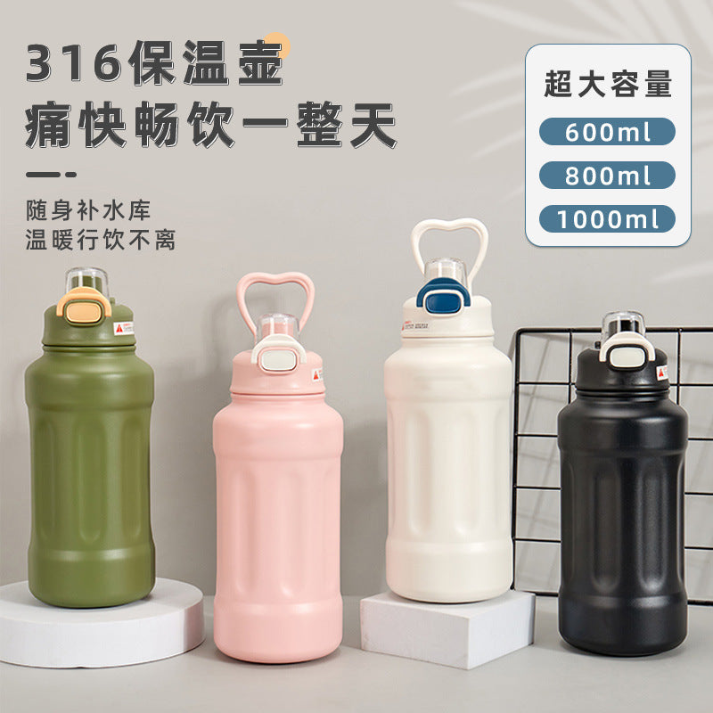 316 Stainless Steel Insulated Water Bottle with Straw, Large Capacity for Outdoor Sports & Fitness