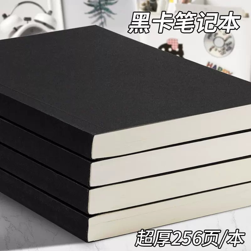 Vintage Black Cardboard A5/B5 Notebook, Thick Blank/Lined/Grid Pages for Students, Kraft Paper Journal Diary Sketchbook