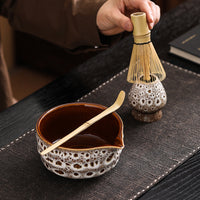 Japanese Ceramic Matcha Bowl Set with Whisk Stand - 4-Piece Kiln Glazed Tea Ceremony Kit