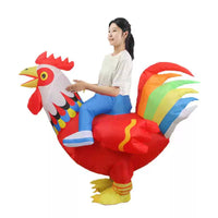 Inflatable Rooster Mascot Costume for Halloween Parties and Performances, Adult and Kids Ride-On Animal Outfit