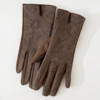 Fashion Printed Suede Touchscreen Gloves for Women, Winter Warm Windproof Outdoor Cycling