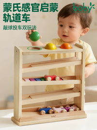 Montessori Wooden Visual Tracking Car Toy Set for Early Education Sensory Training