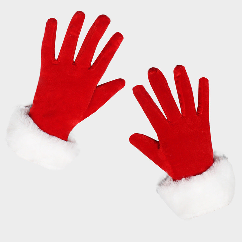 Christmas Velvet Short Gloves with Faux Fur Cuff for Parties and Performances