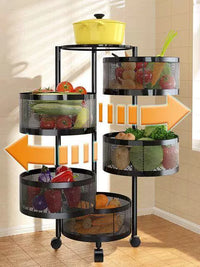 Multi-layer Rotating Kitchen Storage Rack with Wheels for Fruits and Vegetables