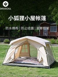 3-4 Person TC Polycotton Cabin Tent for Camping, Portable Waterproof Family Tent
