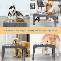 Adjustable Height Elevated Pet Feeder with Stainless Steel or Slow Feeder Bowls for Cats and Dogs