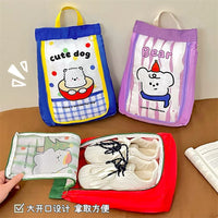 Portable Waterproof Travel Shoe Bags with Handle - Cute Cartoon Designs for Students and Luggage Organization