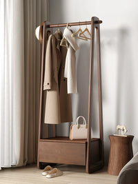 Solid Wood Hall Tree with Storage Drawers and Clothes Rack, Bedroom Nightstand Organizer