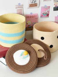 Handwoven Cotton Rope Storage Basket with Lid for Home Organization