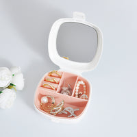 Mini Portable Jewelry Box with Mirror, Divided Storage, Anti-Oxidation Travel Organizer for Rings Earrings Necklaces