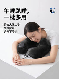 Inflatable Travel Neck Pillow with Lumbar Support or Footrest for Airplanes and Trains