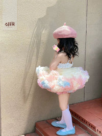 Girls' Korean Style Lace Hollow Tutu Dress Set for Summer
