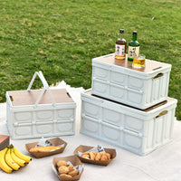 Outdoor Camping Storage Box with Wooden Lid - Portable Car Trunk Organizer & Picnic Basket