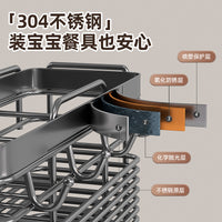 Stainless Steel Chopstick Holder with Hooks, Wall-Mounted or Countertop Utensil Caddy for Kitchen
