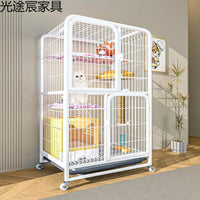 Indoor Multi-Level Cat Cage with Litter Box and Accessories for Small Spaces