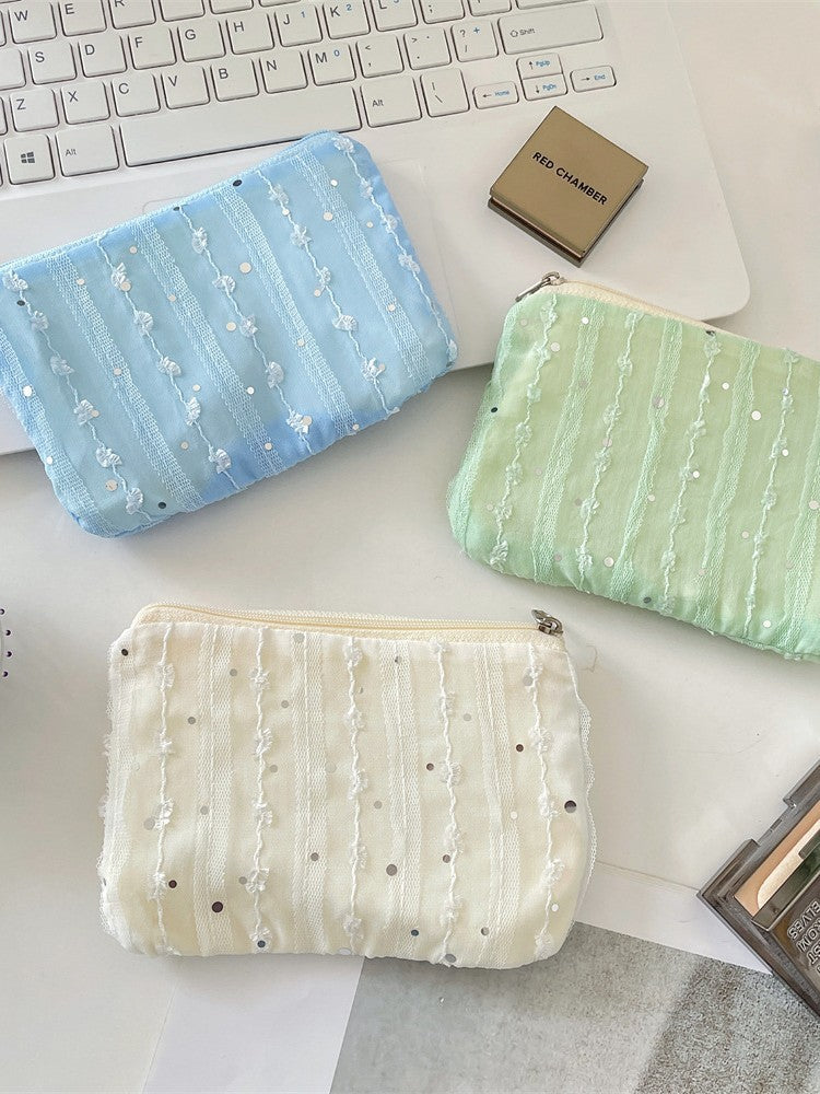 Sequined Chiffon Flower Coin Purse Key Pouch for Women