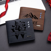 Custom Engraved Men's Leather Bifold Wallet with Zipper Coin Pocket, Multi-Card Slots, Slim Design