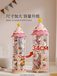 Large Diameter Plush Toy Storage Bin with Zipper, Transparent Display Barrel for Stuffed Animals