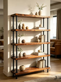 Industrial Style Solid Wood & Metal Bookshelf Storage Rack