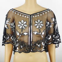 Women's Sequin Mesh Capelet Shawl Beaded Pullover Shrug for Evening Dress