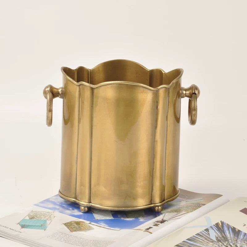 European Retro Handmade Brass Ice Bucket for Bar & Restaurant, Decorative Flower Vase