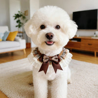 Pet Lace Bib with Bow for Cats and Dogs - Plaid Scarf