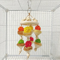 Natural Wood Parrot Chew Toy with Vine Balls and Hanging Swing for Training and Play