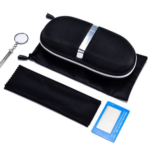 Multi-functional Glasses Hook Box with Screwdriver, Pouch, and Cleaning Cloth