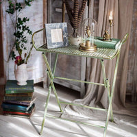 Vintage Wrought Iron Foldable Table and Chair Set for Outdoor Patio, Indoor Decor, Plant Stand, or Side Table