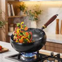 Hand-Forged Wok with Hammered Texture, Non-Stick Iron Pot for Home Cooking