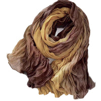 Gradient Cotton Linen Feel Scarf for Women, Vintage Print Long Striped Pleated Shawl