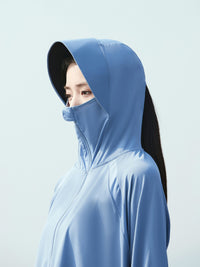 Women's Ice Silk Sun Protection Jacket with Hood and Black Visor, UV Protection Breathable Outdoor Coat