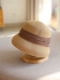 Summer Organza Bucket Hat with Rhinestone Trim, Sun Protection Beach Hat