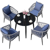 Outdoor Rattan Woven Dining Set with Aluminum Alloy Frame and Rock Slab Tabletop for Patio Balcony Garden